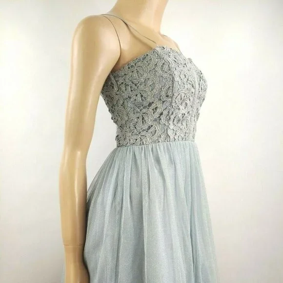 City Triangles Mini Dress Blue Lace And Tulle Size 7 - Picture 2 of 7